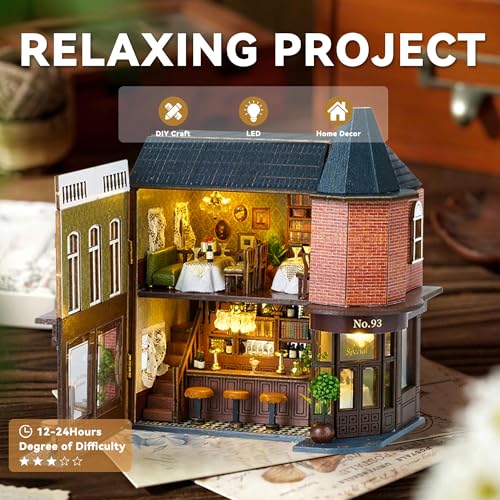 Flever Dollhouse Miniature DIY House Kit Creative Room with Furniture for Romantic Valentine's Gift (Corner Restaurant) - Image 4