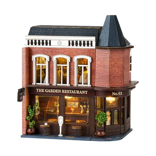 Flever Dollhouse Miniature DIY House Kit Creative Room with Furniture for Romantic Valentine's Gift (Corner Restaurant) - Image 1