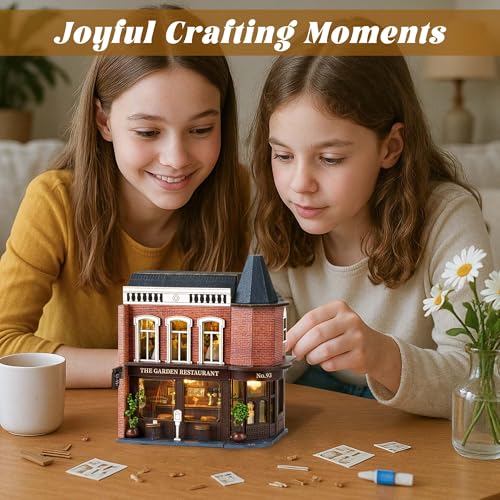 Flever Dollhouse Miniature DIY House Kit Creative Room with Furniture for Romantic Valentine's Gift (Corner Restaurant) - Image 3