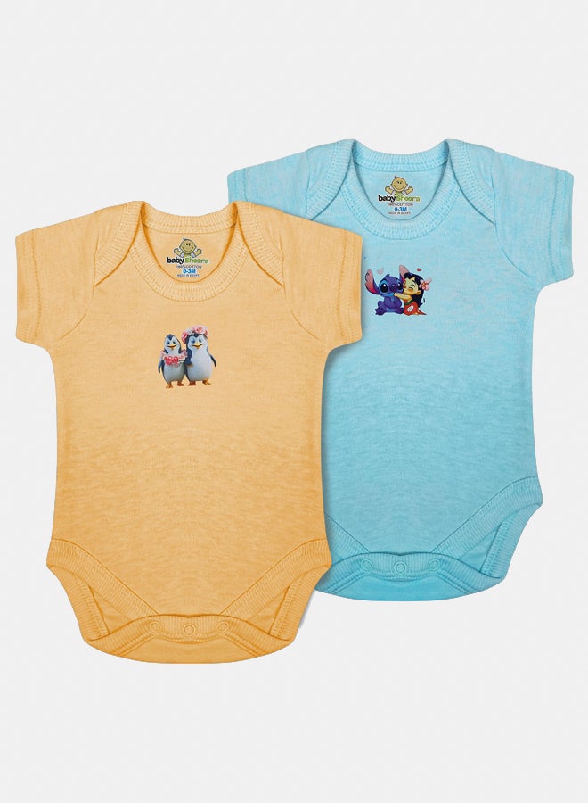Baby Unisex Printed Short Sleeves Cotton Bodysuit (Pack Of 2)