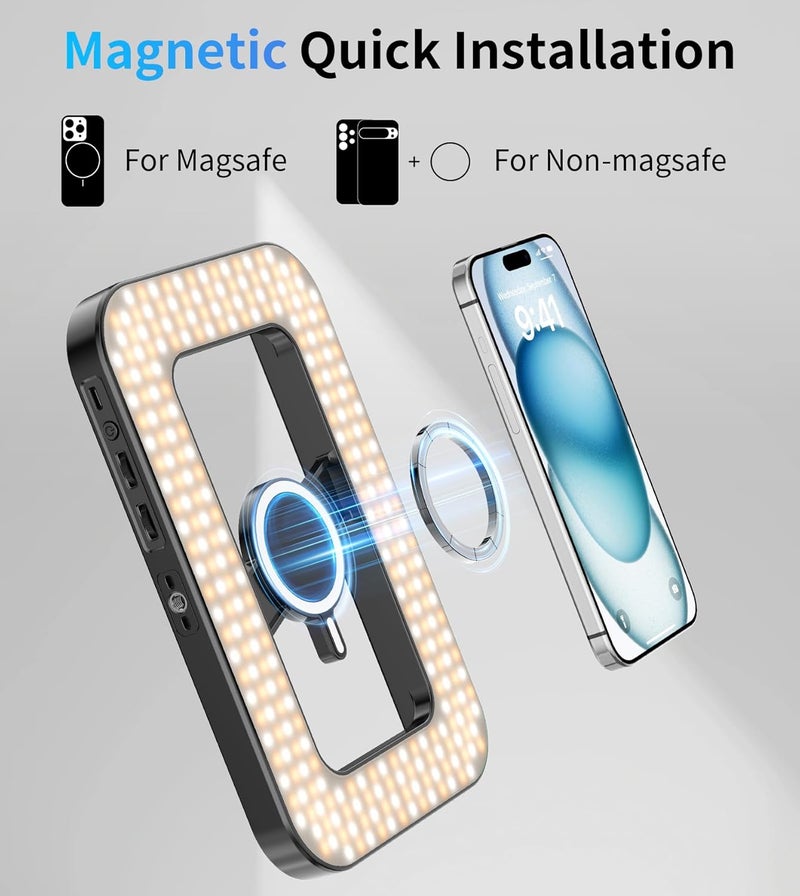 TONEOF Magnetic 6000mAh RGB Selfie Ring Light for iPhone,448 LED Rechargeable Phone Light with Mini Tripod Stand, Double-Sided Magnet Handheld Stabilizer with Light for Magsafe/Phones/Video/Recording/Photos - Image 2
