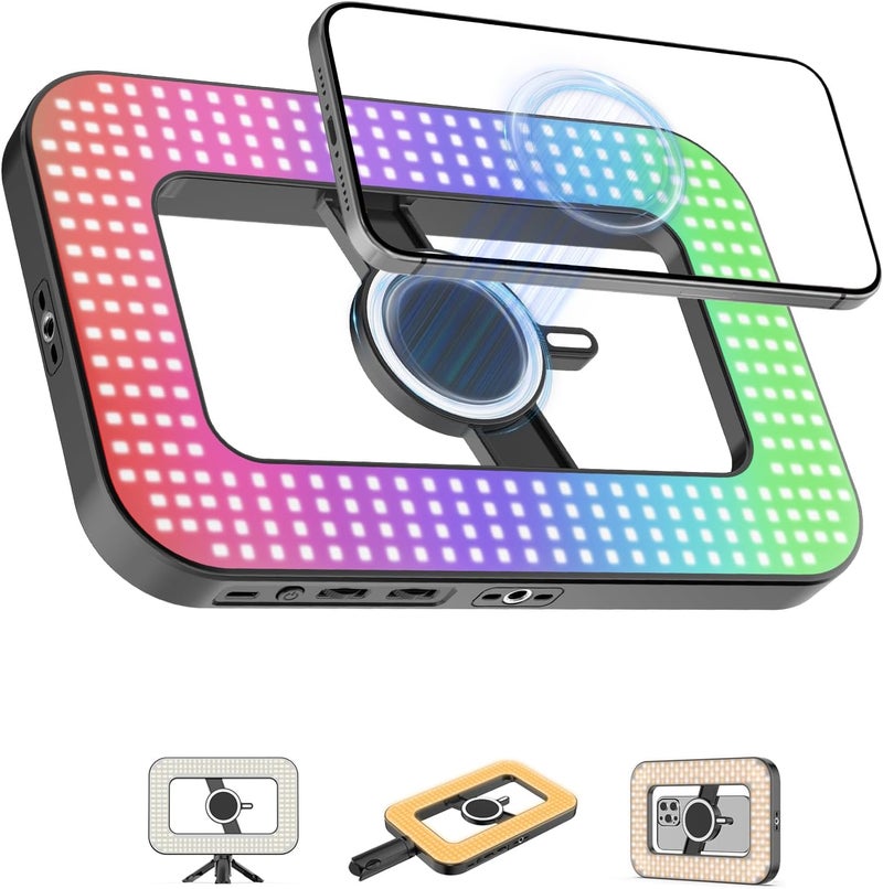 TONEOF Magnetic 6000mAh RGB Selfie Ring Light for iPhone,448 LED Rechargeable Phone Light with Mini Tripod Stand, Double-Sided Magnet Handheld Stabilizer with Light for Magsafe/Phones/Video/Recording/Photos - Image 1