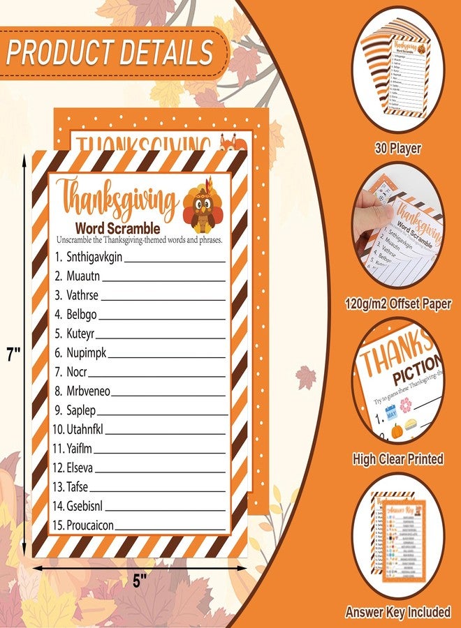 COCHIE 30 Players Thanksgiving Games for Family Party Adults Office Large Groups, Words Pictionary Game, Guesstures Games, Word Scramble Game Fall Classroom Activities with Answer Key (Thanksgiving A) - Image 3