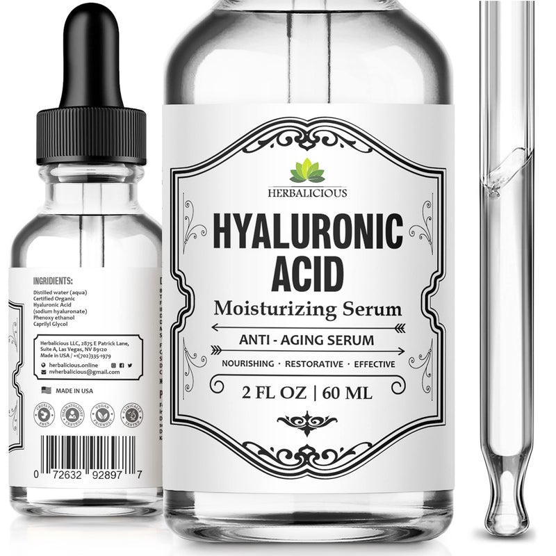 Herbalicious Hyaluronic Acid Serum â€“ Hyaluronic Acid Serum for Face â€“ Paraben-Free Pure Hyaluronic Acid â€“ Moisture Boost Hydrating Serum â€“ Anti-Aging Serum for Fine Lines, Wrinkles â€“ 2oz - Image 1