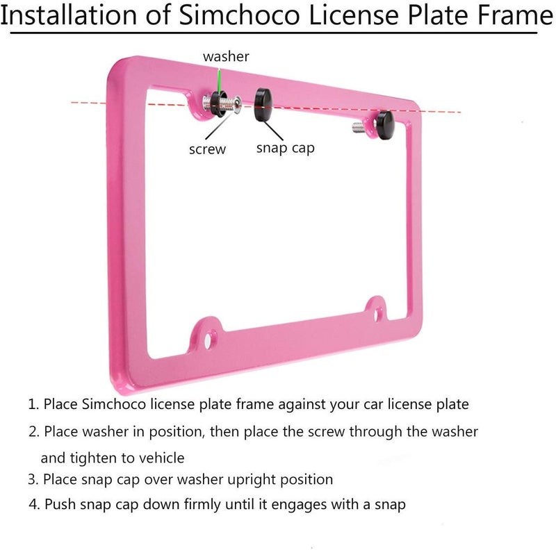 XLSFPY Pink License Plate Frame, 2 PCS License Plate Holder, Universal American Auto License Plate Frame Rust-Proof, Rattle-Proof, Weather-Proof - Image 3
