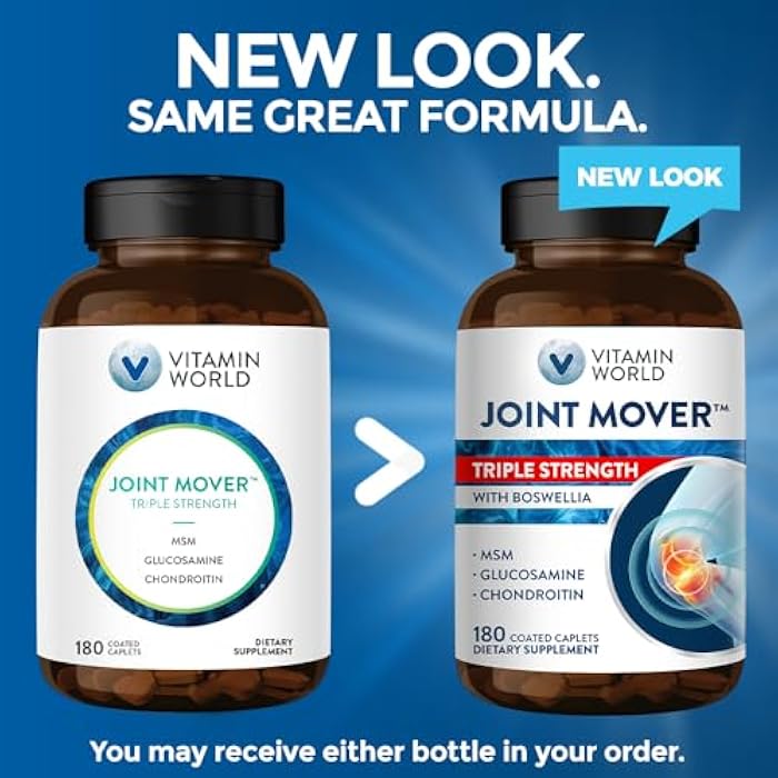 Vitamin World Triple Strength Joint Mover, Glucosamine Chondroitin with MSM Joint Support Supplement, Collagen & Boswellia Serrata Extract, Support Joint Strength, Comfort & Flexibility, 180 Caplets - Image 3
