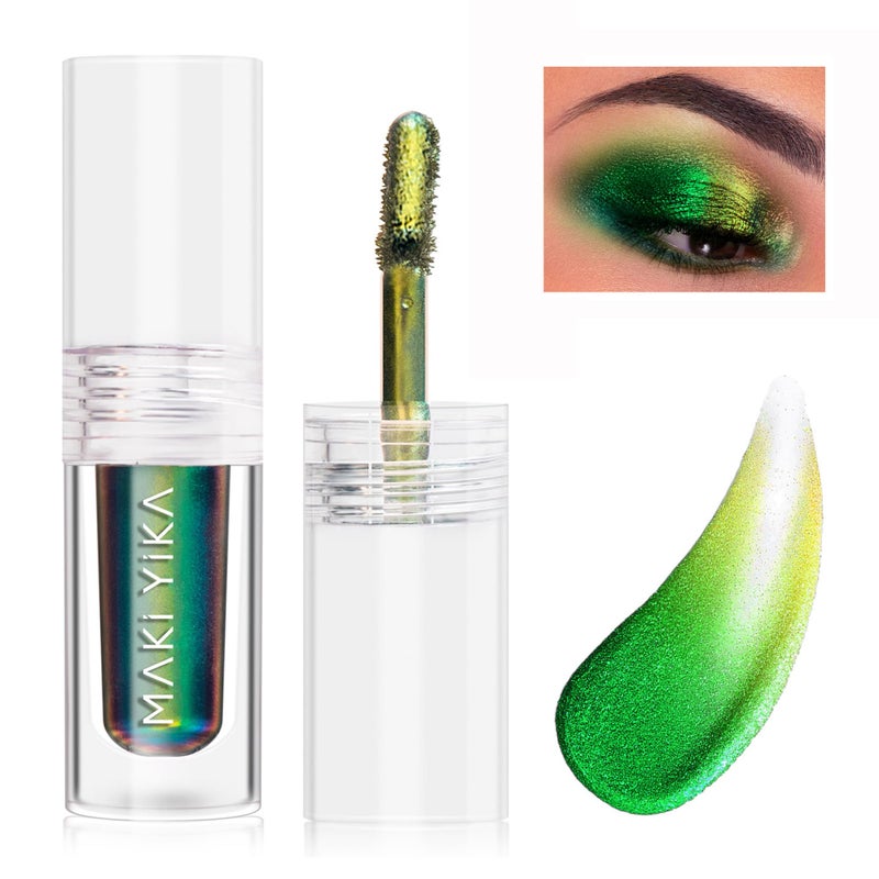MAKI YIKA Glitter Eyeshadow Green Liquid Multichrome Eyeshadows Long Lasting Metallic Chameleon Eye Shadow Holographic Eye Topper Glitters (#2 Peacock) - Image 1