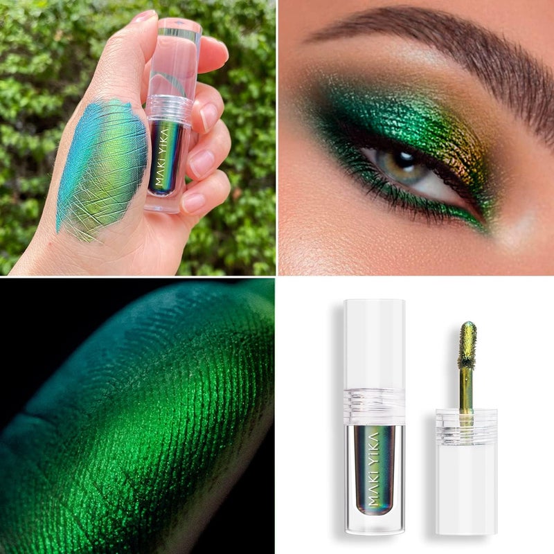 MAKI YIKA Glitter Eyeshadow Green Liquid Multichrome Eyeshadows Long Lasting Metallic Chameleon Eye Shadow Holographic Eye Topper Glitters (#2 Peacock) - Image 2