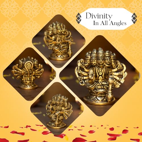 Ekhasa 100% Pure Brass Panchmukhi Hanuman (Size: 8.4 cm) | Panchmukhi Hanuman Murti for Door Entrance | Panch Mukhi Hanuman Ji for Car Dashboard | Vastu Protection from Evil Eye - Image 4