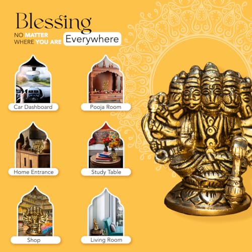 Ekhasa 100% Pure Brass Panchmukhi Hanuman (Size: 8.4 cm) | Panchmukhi Hanuman Murti for Door Entrance | Panch Mukhi Hanuman Ji for Car Dashboard | Vastu Protection from Evil Eye - Image 5