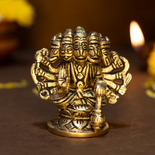 Ekhasa 100% Pure Brass Panchmukhi Hanuman (Size: 8.4 cm) | Panchmukhi Hanuman Murti for Door Entrance | Panch Mukhi Hanuman Ji for Car Dashboard | Vastu Protection from Evil Eye - Image 1
