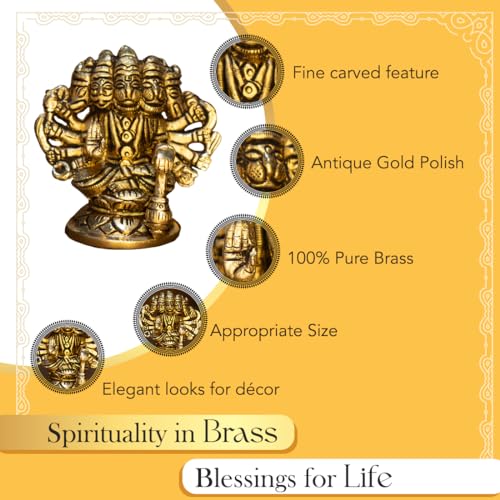 Ekhasa 100% Pure Brass Panchmukhi Hanuman (Size: 8.4 cm) | Panchmukhi Hanuman Murti for Door Entrance | Panch Mukhi Hanuman Ji for Car Dashboard | Vastu Protection from Evil Eye - Image 3