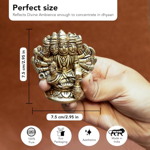 Ekhasa 100% Pure Brass Panchmukhi Hanuman (Size: 8.4 cm) | Panchmukhi Hanuman Murti for Door Entrance | Panch Mukhi Hanuman Ji for Car Dashboard | Vastu Protection from Evil Eye - Image 2