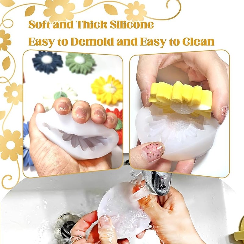 Keromtein 4 PCS Daisy Flower Silicone Molds for Candles, 3D Flower Candle Mold Silicone Daisy DIY Soap Wax Epoxy Resin Plaster Concrete Casting Polymer Clay Craft, Chocolate Fondant Cake Topper Decoration Mold - Image 4