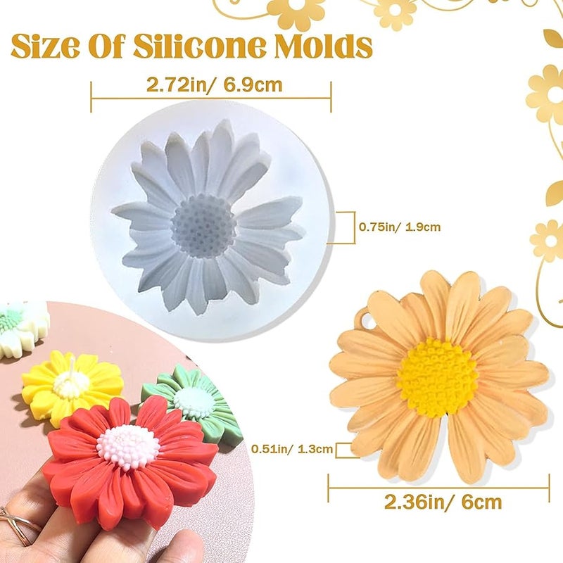 Keromtein 4 PCS Daisy Flower Silicone Molds for Candles, 3D Flower Candle Mold Silicone Daisy DIY Soap Wax Epoxy Resin Plaster Concrete Casting Polymer Clay Craft, Chocolate Fondant Cake Topper Decoration Mold - Image 3