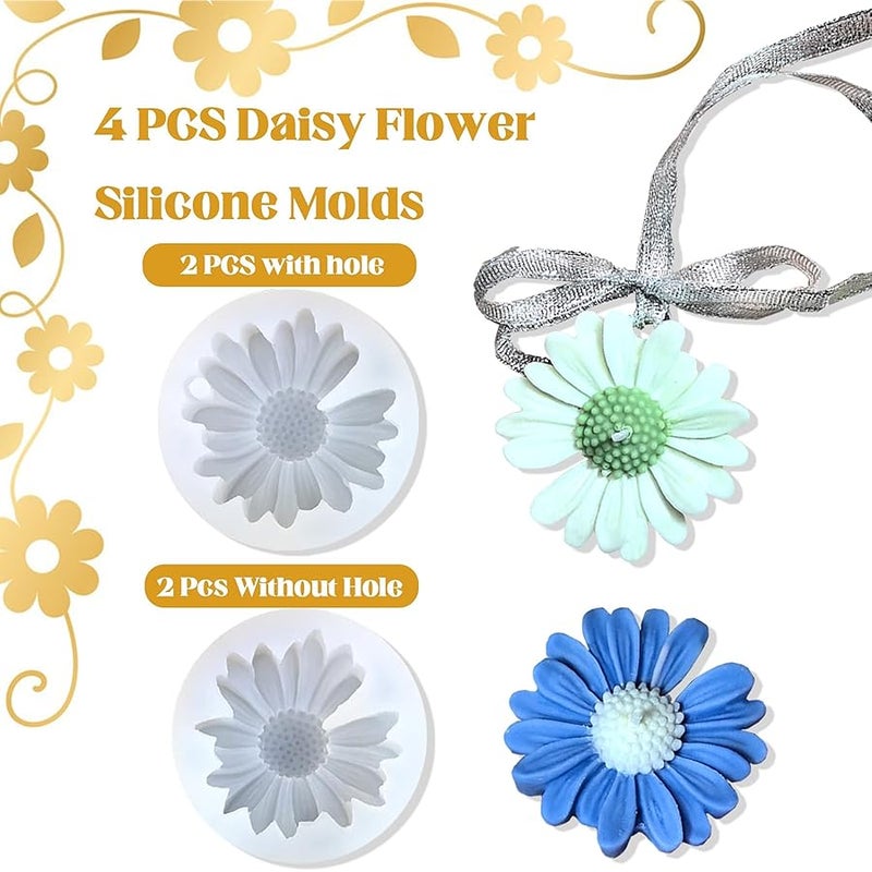 Keromtein 4 PCS Daisy Flower Silicone Molds for Candles, 3D Flower Candle Mold Silicone Daisy DIY Soap Wax Epoxy Resin Plaster Concrete Casting Polymer Clay Craft, Chocolate Fondant Cake Topper Decoration Mold - Image 5