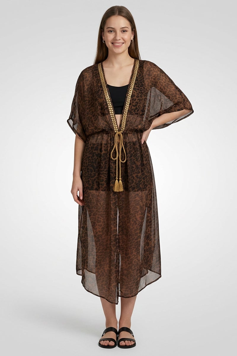 Willow & Whistle Women Animal Print Kimono Cover Up, Multicolor - Image 1