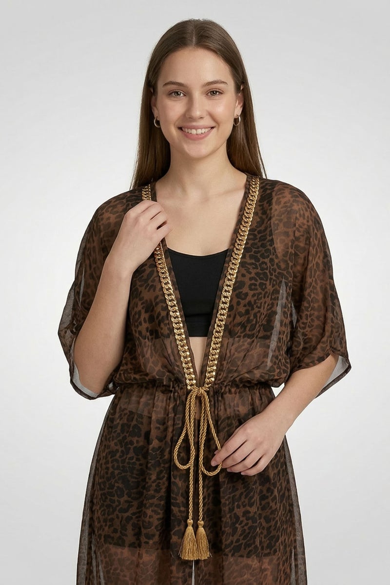 Willow & Whistle Women Animal Print Kimono Cover Up, Multicolor - Image 2