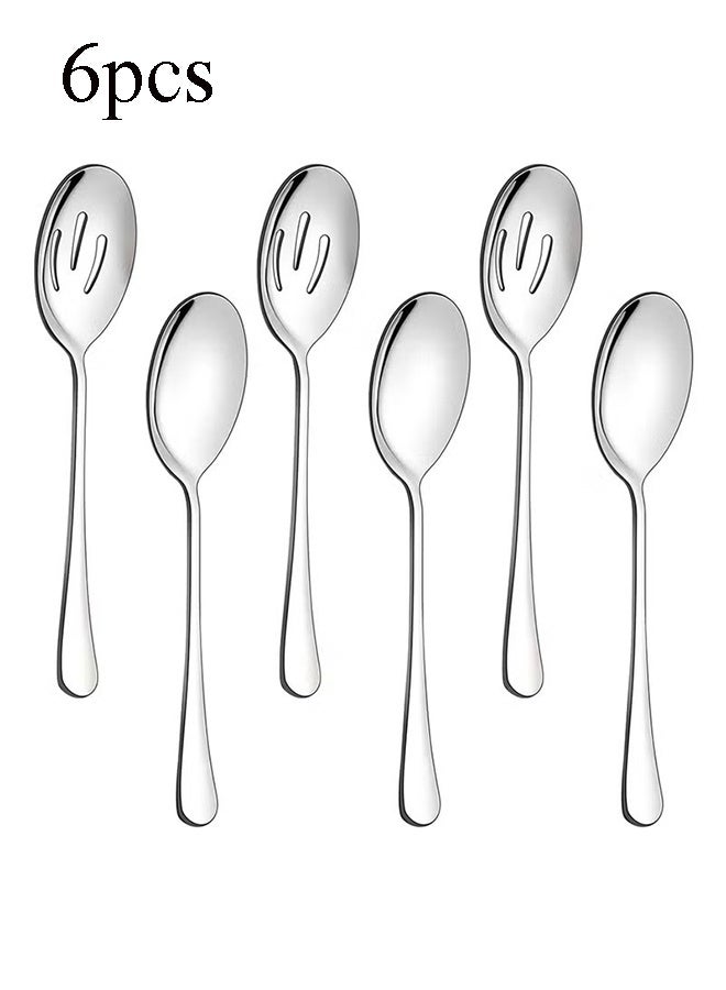 واي جيه 6 قطعة من الفولاذ المقاوم للصدأ خدمة الملعقة والتغليف، مرآة مصقولة، غسالة أطباق آمنة، مثالية للبوفيه والحفلات - Image 1