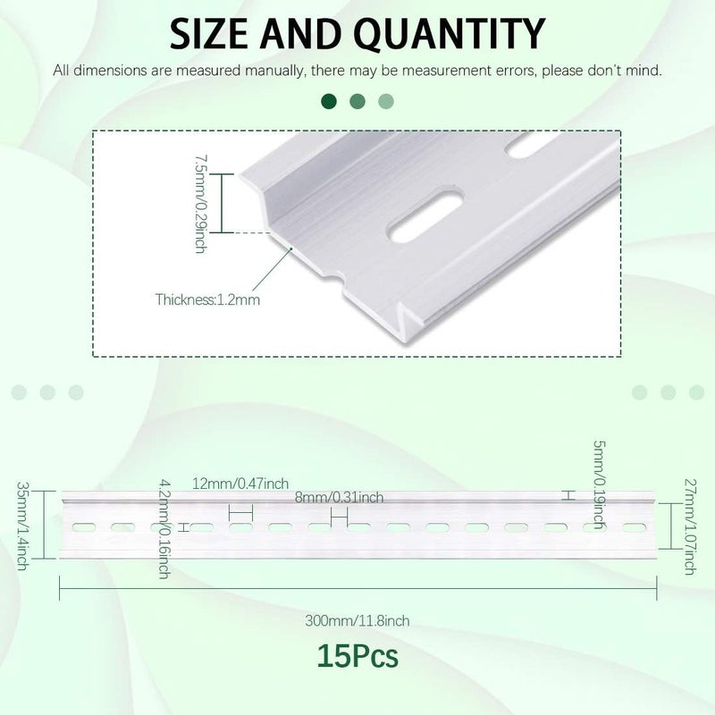 Keadic 15Pcs DIN Rail Slotted Aluminum, Top Hat Slotted DIN Rail Assortment Kit, 12 Inches Long 35mm Wide 7.5mm High - Image 4
