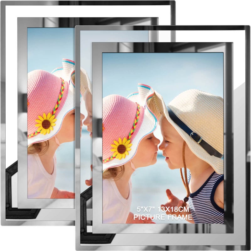 IZIDDO 5x7 Picture Frames Set of 2 Silver Glass Photo Frame for Tabletop Display Gifts Picture Frame Horizontally or Vertically