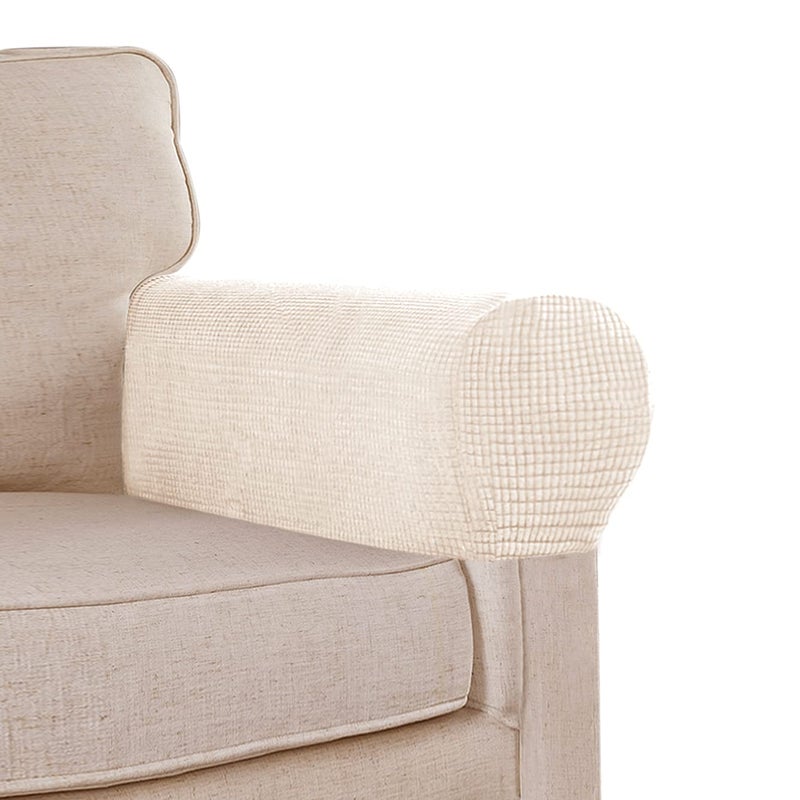 Stretch Sofa Armrest Covers Spandex Jacquard Arm Covers for Chairs and Sofas AntiSlip Couch Armrest Covers with Sticker Furniture Armrest Protector for Sofa Couch Chair Recliner Set of 2 Beige