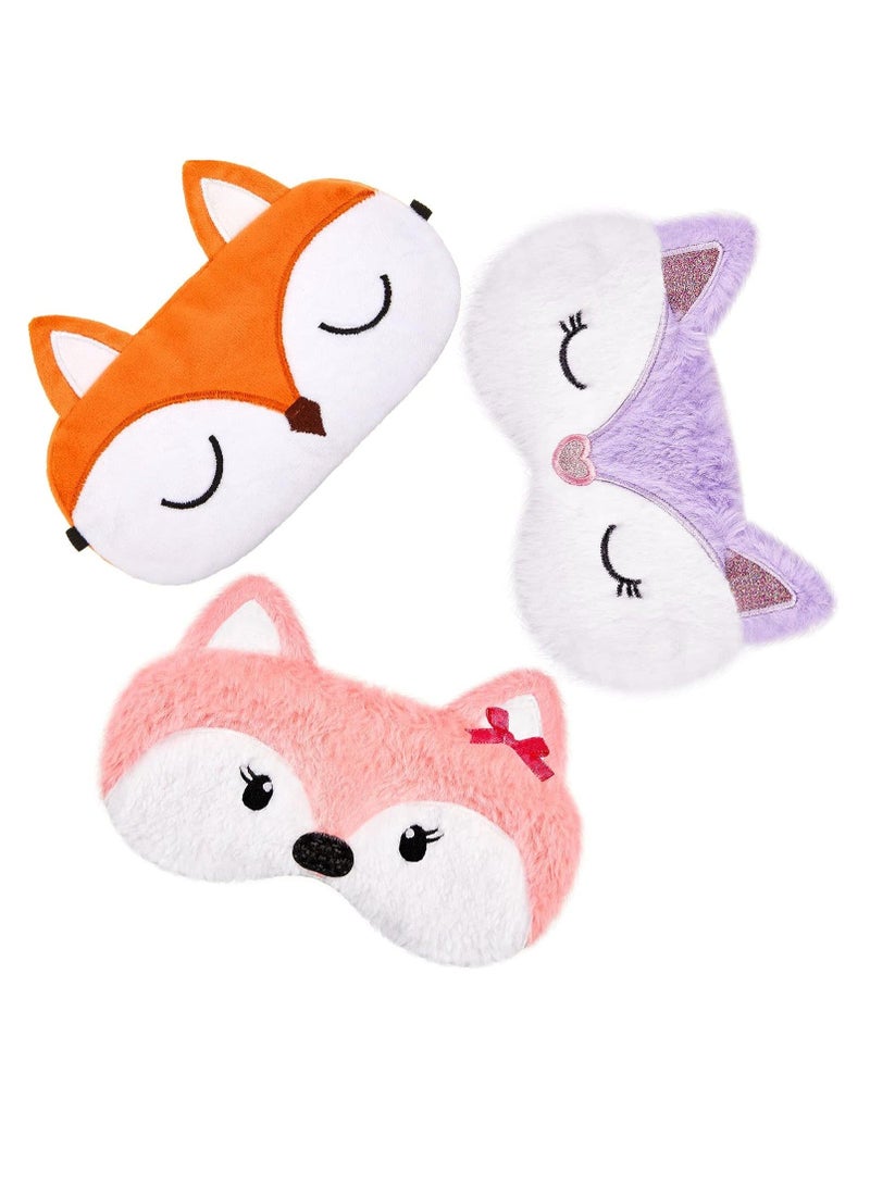 Y&D Cute Eye Mask for Sleeping, 3 Pieces Cartoon Dog Face Cover Funny Animal Cat Sleeping Mask, Soft Lightweight Night Sleep Masks, Blindfolds Women Men Kids (Fox)  - Image 1