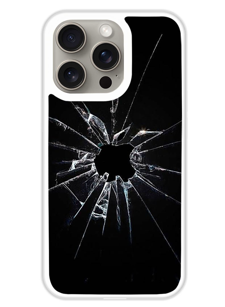 Theodor Protective Case Cover For APPLE IPHONE 15 Pro Max Cracked Glass Apple Logo (White Bumper) - Image 1