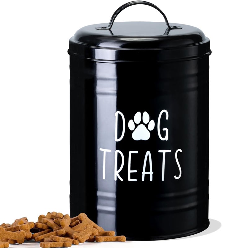 NIXBYO Dog Treat Container Airtight, Dog Treat Jar with Lid - 9x5.5'' Metal Dog Cookie Jar for Farmhouse Kitchen Counter, Black Pet Treat Container, Dog Treat Storage Container for Dogs, Cats - Image 1