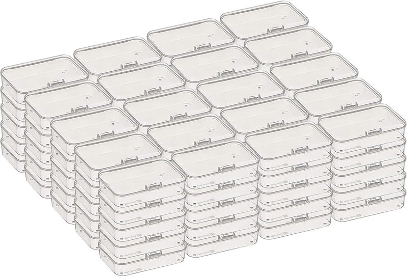 Thintinick 100 Pack Rectangular Clear Plastic Storage Containers Box with Hinged Lid for Beads and Other Small Craft Items (3.35 x 2.17 x 0.98 inch) - Image 1