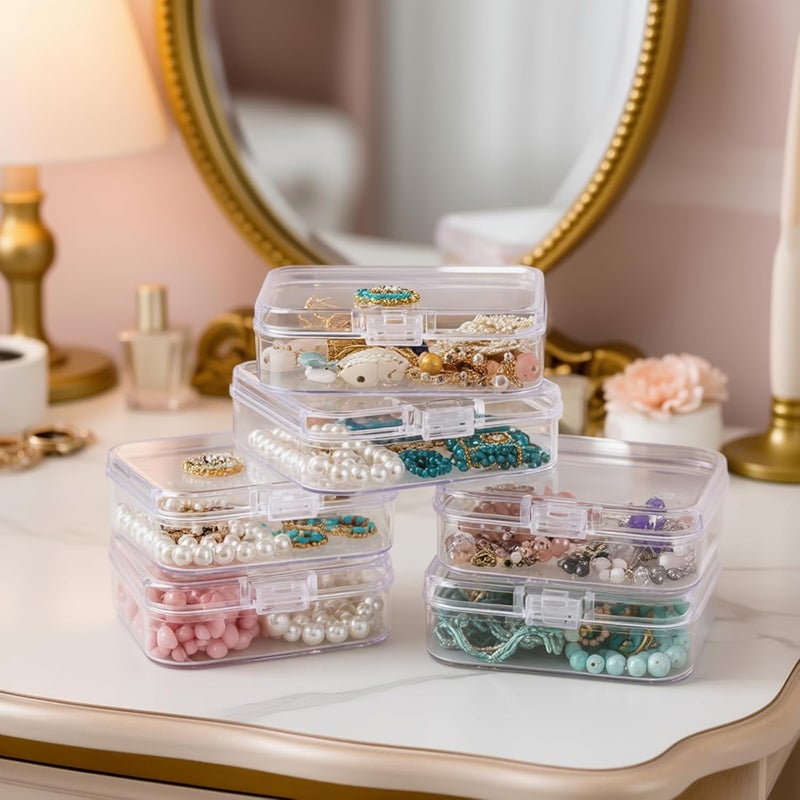Thintinick 100 Pack Rectangular Clear Plastic Storage Containers Box with Hinged Lid for Beads and Other Small Craft Items (3.35 x 2.17 x 0.98 inch) - Image 5