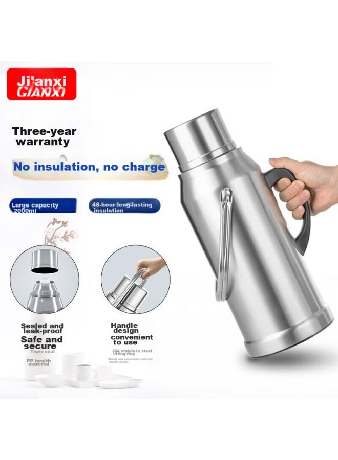Gianxi Insulated Bottle, Stainless Steel Thermos, Large Capacity, Glass Inner Liner, Hot Water Bottle, Precision Steel Thermos, 2.0l - Image 2