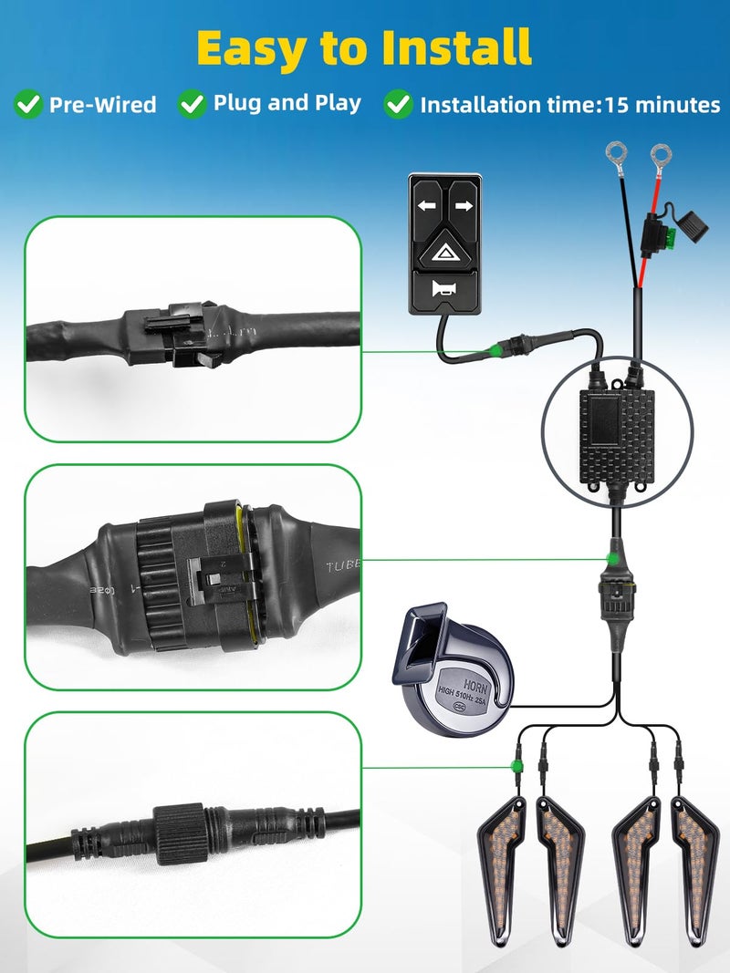 VI9000 UTV Turn Signal Kit with 110D Horn, Pre-Wired, Plug & Play UTV Universal Street Legal Blinker kit with Integrated Rocker Switch, Compatible with Polaris, Can-Am, CFMOTO for Side By Side - Image 5