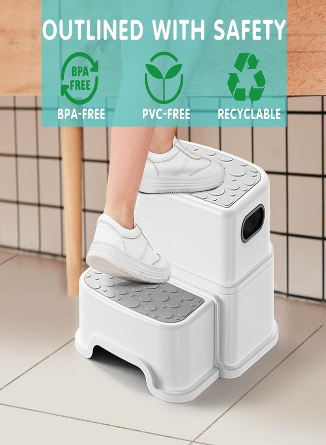 JUVIW 2 Step Kids Toddler Potty Training Step Stool for Bathroom Kitchen Sink and Toilet Anti-Slip Potty Stools, 3 in 1 Independent Stepping Stool, Grey - Image 2