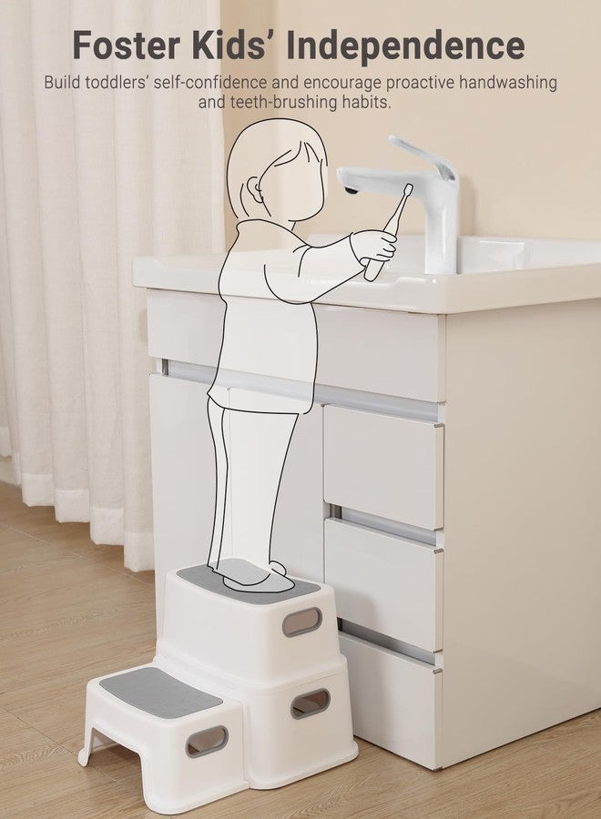 JUVIW 2 Step Kids Toddler Potty Training Step Stool for Bathroom Kitchen Sink and Toilet Anti-Slip Potty Stools, 3 in 1 Independent Stepping Stool, Grey - Image 5