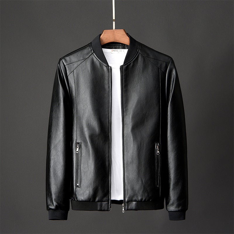 New Spring Autumn Mens PU Leather Jacket Casual Biker Coat Plus Size Orange  - Image 2