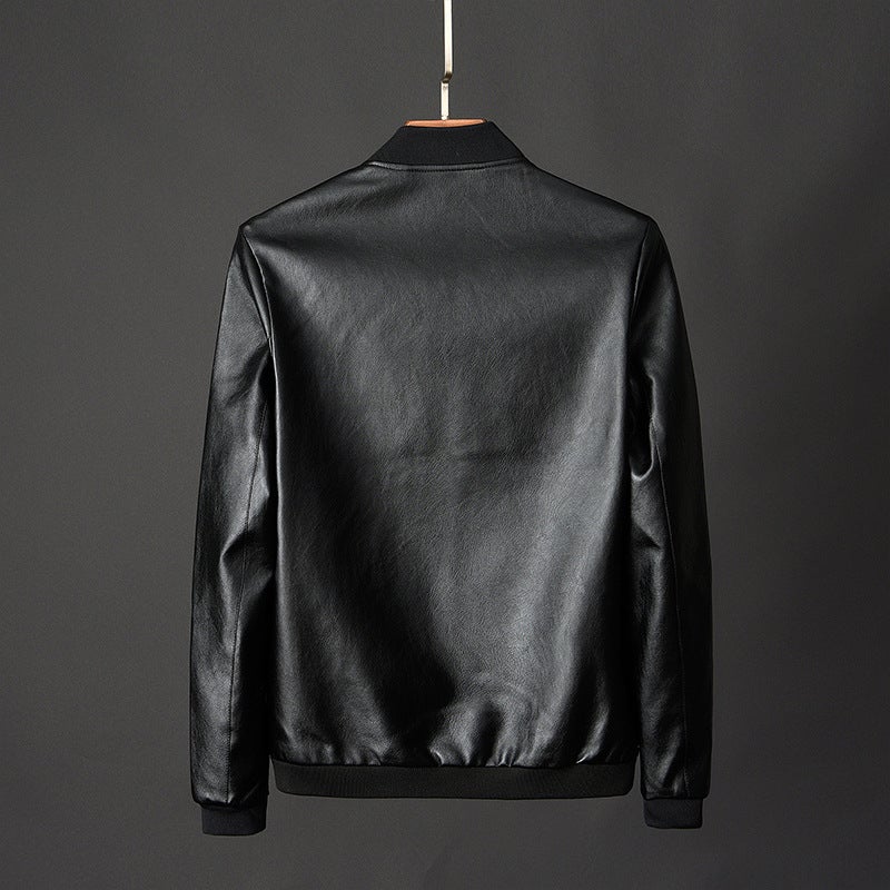 New Spring Autumn Mens PU Leather Jacket Casual Biker Coat Plus Size Orange  - Image 3