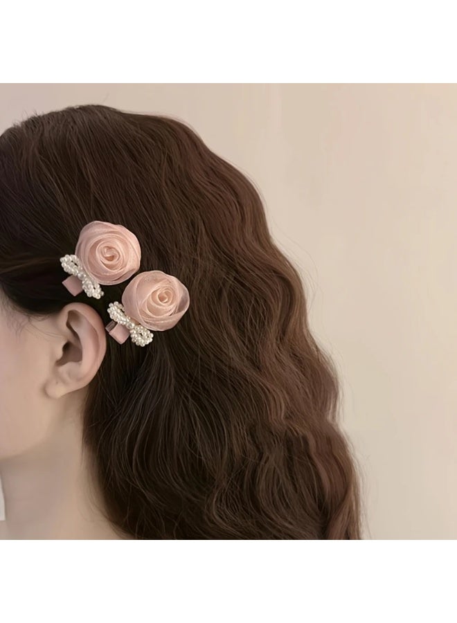 Goolsky 1pc Pink Camellia Imitation Pearl Bow Hairp - Image 4