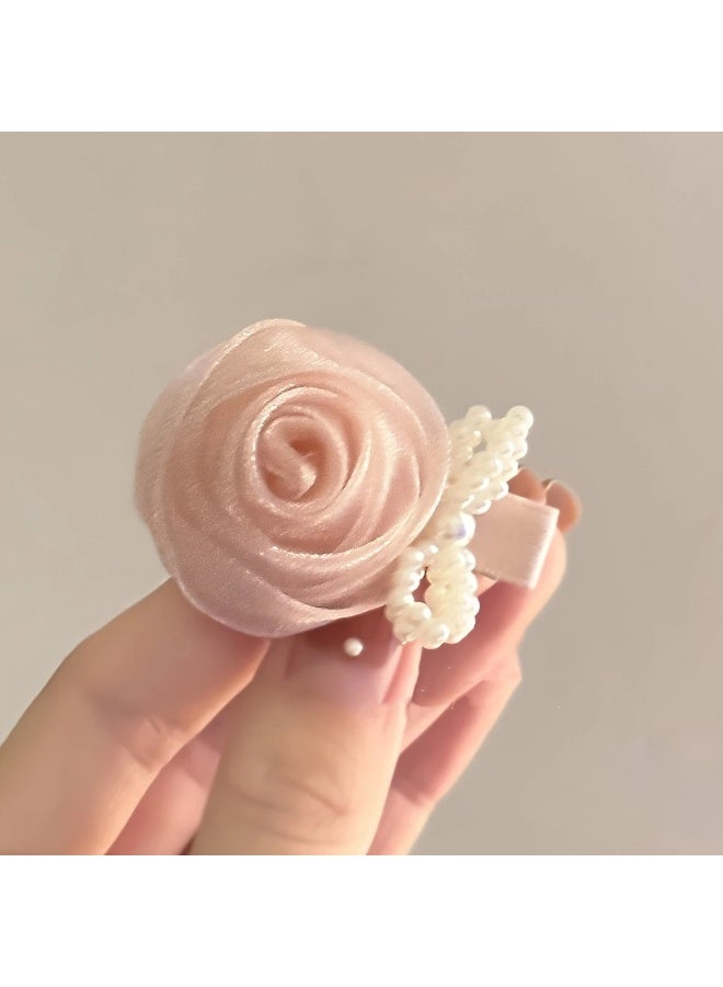 Goolsky 1pc Pink Camellia Imitation Pearl Bow Hairp - Image 5