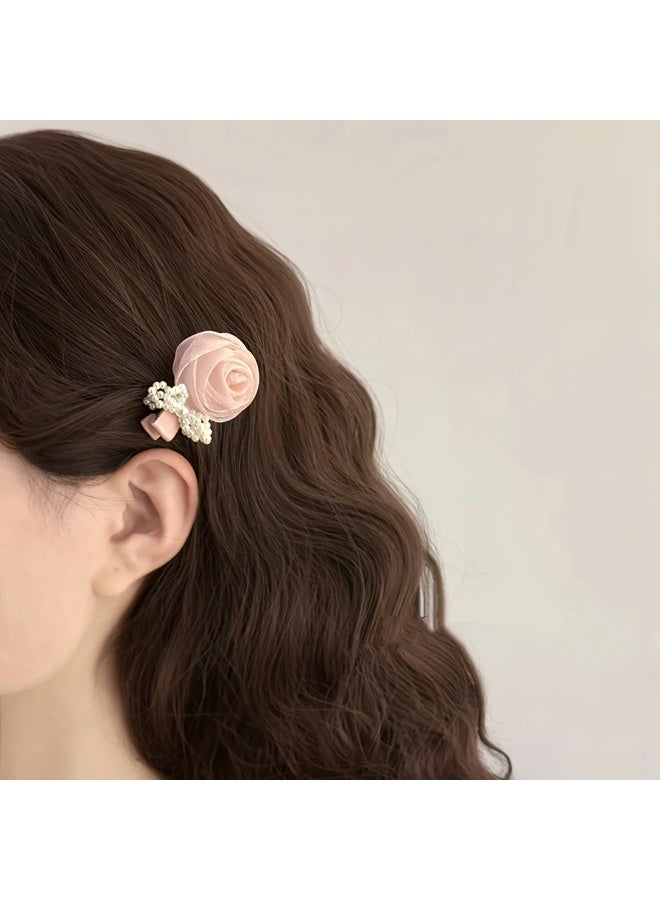Goolsky 1pc Pink Camellia Imitation Pearl Bow Hairp - Image 3