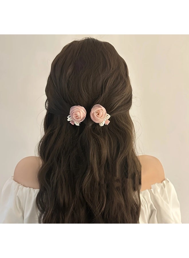 Goolsky 1pc Pink Camellia Imitation Pearl Bow Hairp - Image 2
