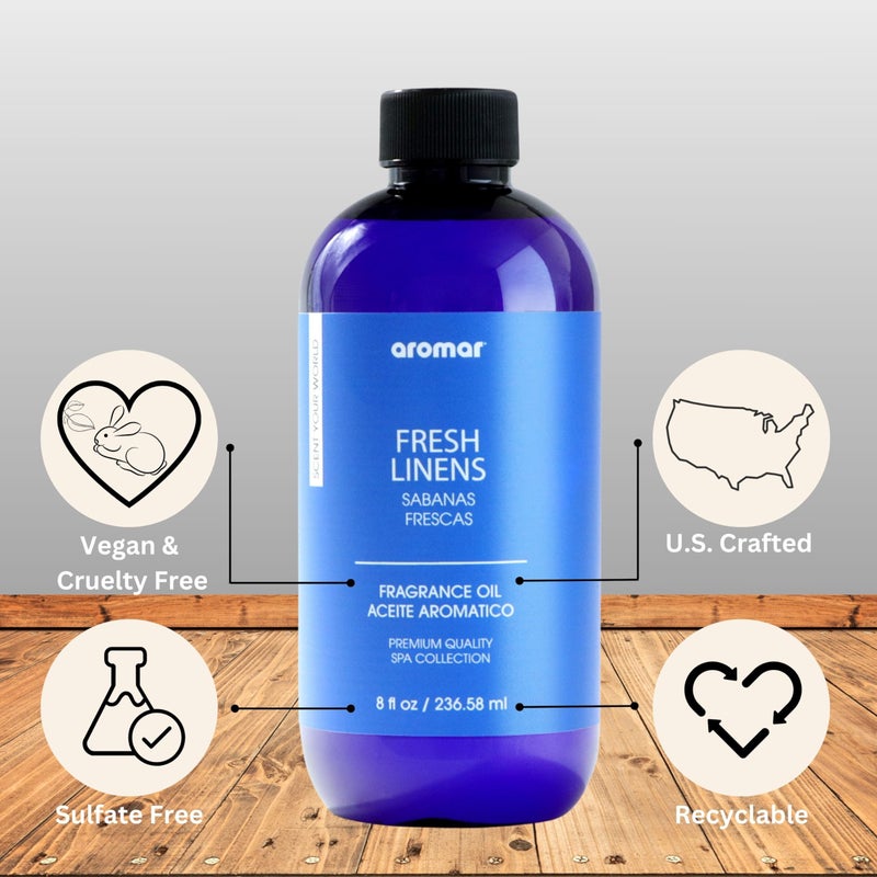 AROMAR Premium Fragrance Oil, Long-Lasting, Reinvigorating Uplifting Aroma for Aromatherapy, Relaxation & Household Uses. Fresh Linen 8oz - Image 2