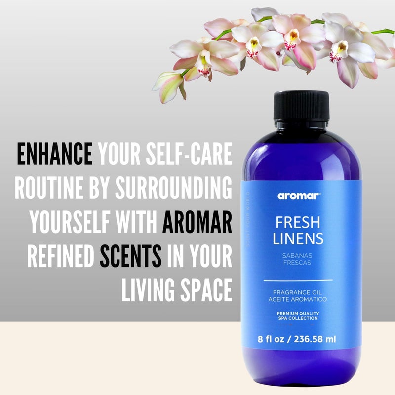 AROMAR Premium Fragrance Oil, Long-Lasting, Reinvigorating Uplifting Aroma for Aromatherapy, Relaxation & Household Uses. Fresh Linen 8oz - Image 3