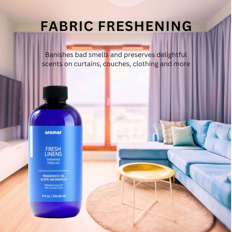 AROMAR Premium Fragrance Oil, Long-Lasting, Reinvigorating Uplifting Aroma for Aromatherapy, Relaxation & Household Uses. Fresh Linen 8oz - Image 5