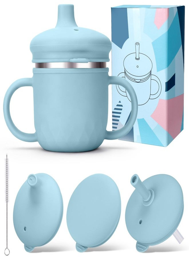BUSOHA Stainless Steel Toddler Sippy Cup - 8oz Spill-Proof Straw Cup for 6+ Month Babies & Toddlers, 3-in-1 Reusable Travel Cup with Brush - Dishwasher Safe, Kids Drinking Cup, Blue - Image 1