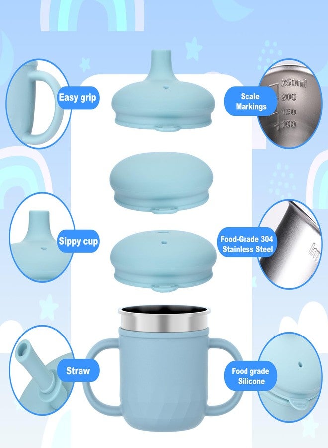 BUSOHA Stainless Steel Toddler Sippy Cup - 8oz Spill-Proof Straw Cup for 6+ Month Babies & Toddlers, 3-in-1 Reusable Travel Cup with Brush - Dishwasher Safe, Kids Drinking Cup, Blue - Image 4