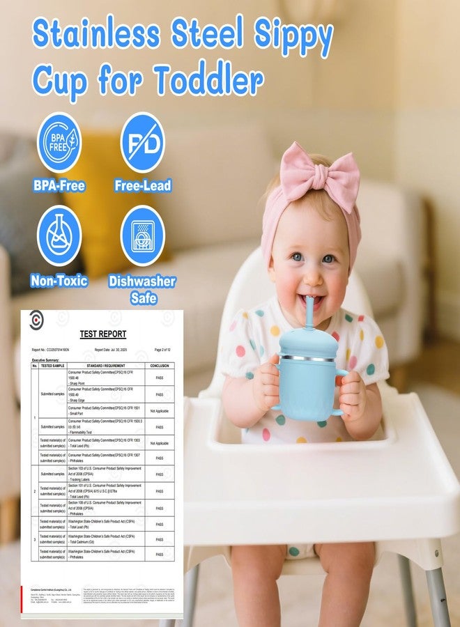 BUSOHA Stainless Steel Toddler Sippy Cup - 8oz Spill-Proof Straw Cup for 6+ Month Babies & Toddlers, 3-in-1 Reusable Travel Cup with Brush - Dishwasher Safe, Kids Drinking Cup, Blue - Image 3