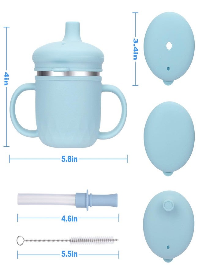 BUSOHA Stainless Steel Toddler Sippy Cup - 8oz Spill-Proof Straw Cup for 6+ Month Babies & Toddlers, 3-in-1 Reusable Travel Cup with Brush - Dishwasher Safe, Kids Drinking Cup, Blue - Image 2