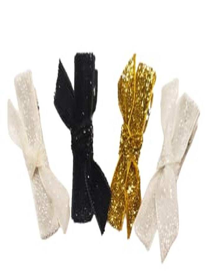 Chic Crystals Knotted Set of 4 French Velvet Clips For Baby Girls, Toddlers, Perfect For Christmas, Valentines Glitter Ribbon Alligator Barrette Pins - Image 5