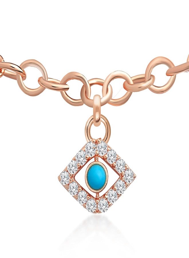 MINUTIAE Rose Gold Plated Anklet Evil Eye Nazariya With Crystal Diamond Turquoise Painjan Payal For Women and Girls - Image 1